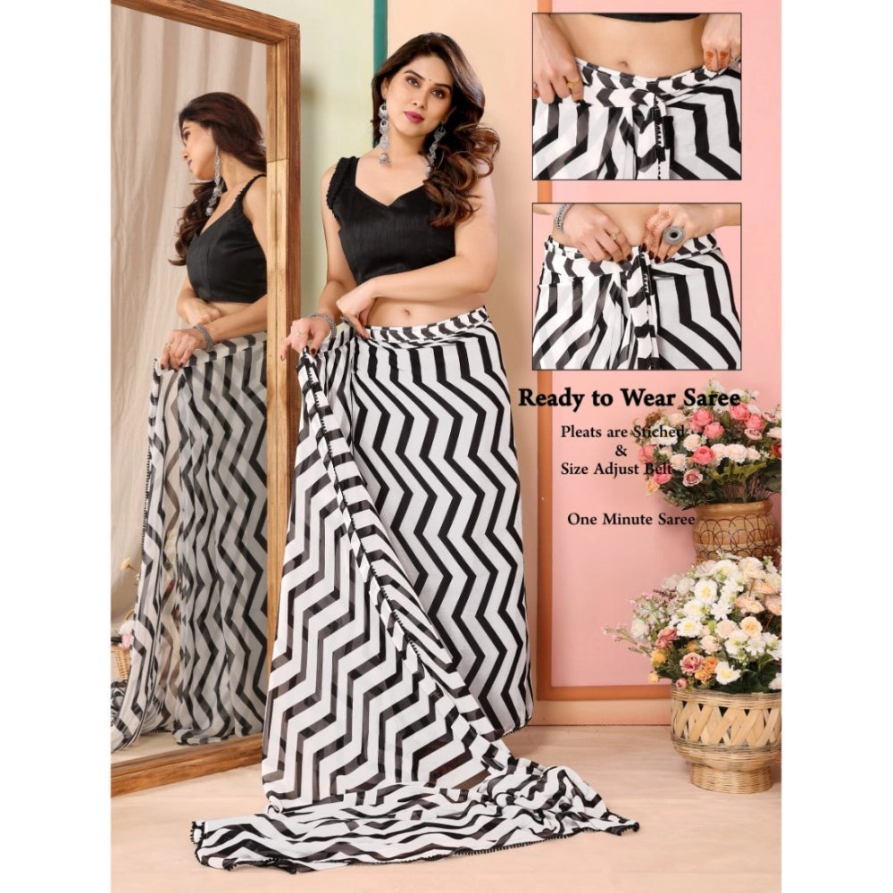 Sizzling Women's Small Lace Georgette Striped Ready to Wear Saree With Blouse Piece