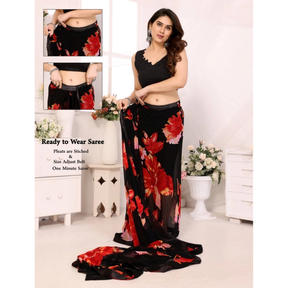 Amazing Women's Small Lace Georgette Printed Ready to Wear Saree With Blouse Piece