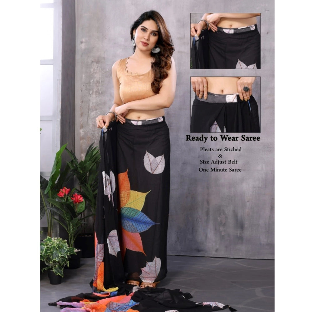 Amazing Women's Small Lace Georgette Printed Ready to Wear Saree With Blouse Piece