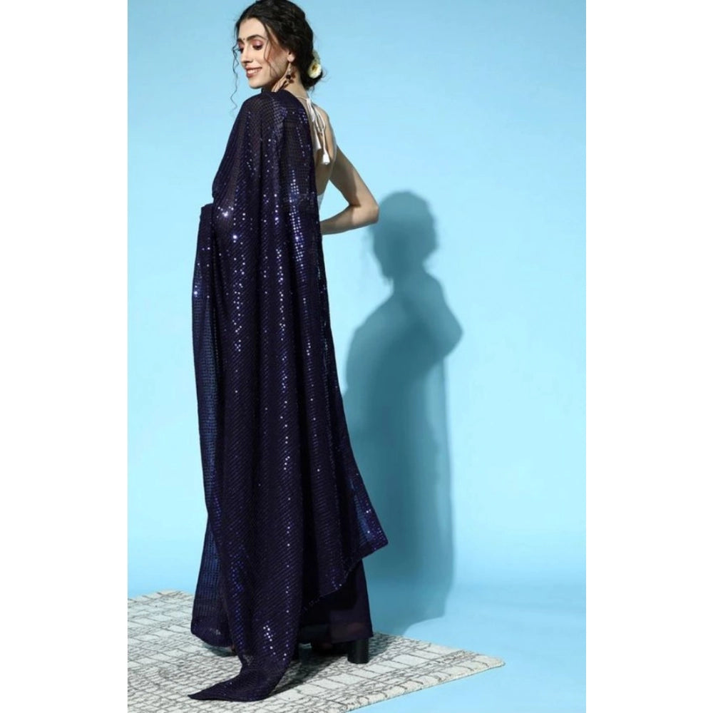 Superior Women's Georgette Embellished Sequnece Bollywood Saree With Blouse Piece