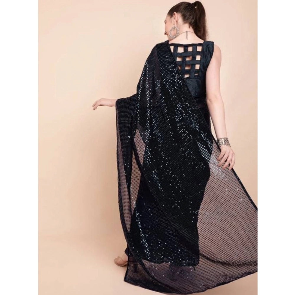 Awesome Women's Georgette Embellished Sequnece Bollywood Saree With Blouse Piece