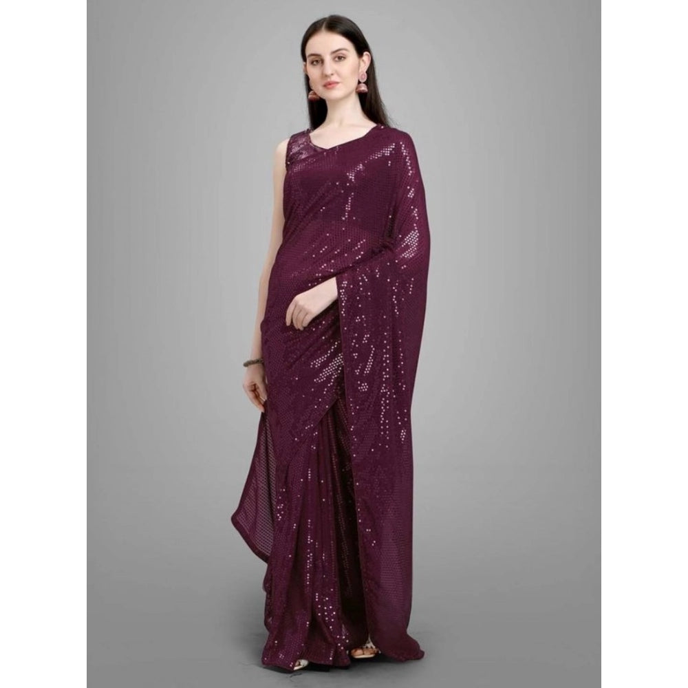 Superior Women's Georgette Embellished Sequnece Bollywood Saree With Blouse Piece