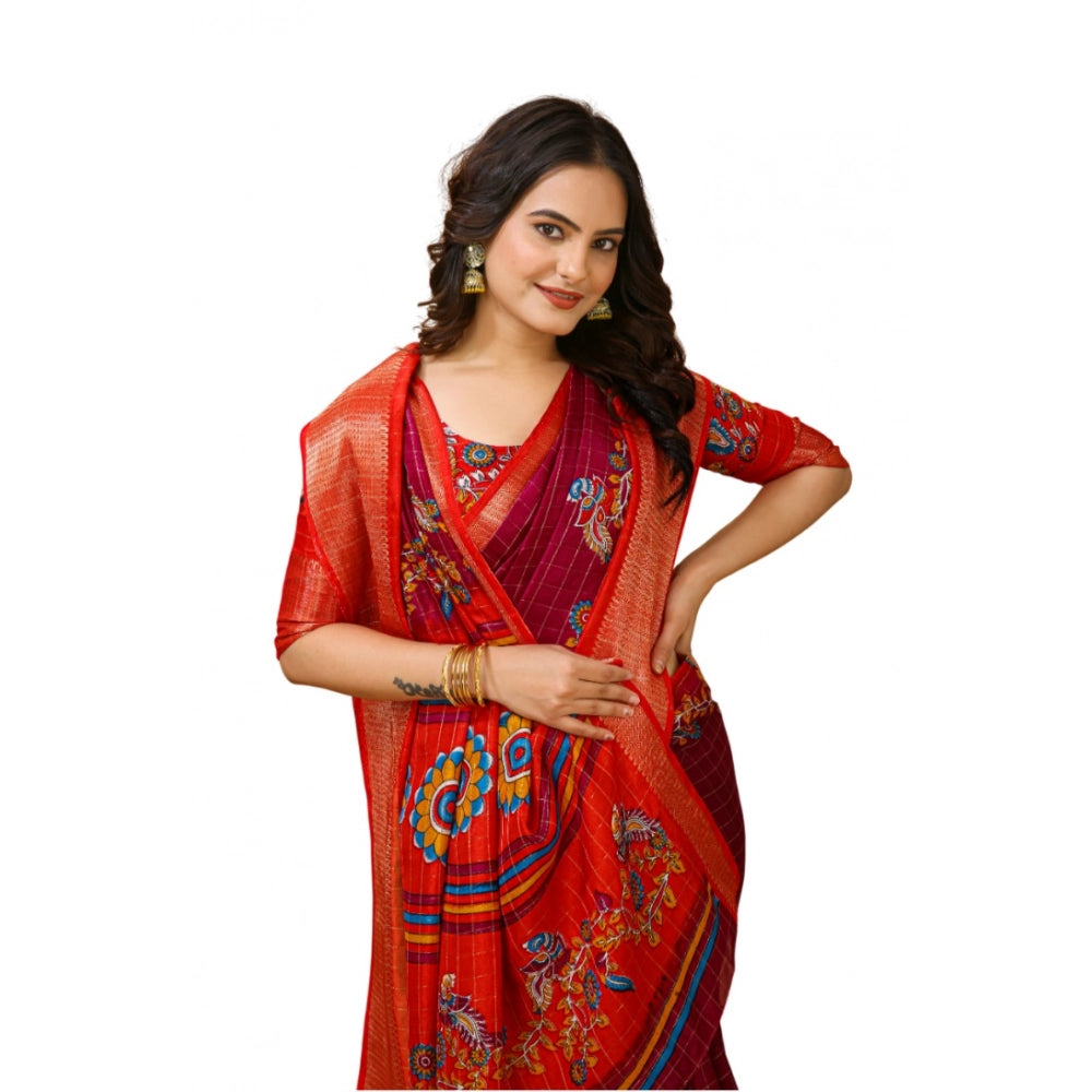 Exclusive Women's Soft Dola Cotton Kalamkari Printed Saree With Blouse Piece