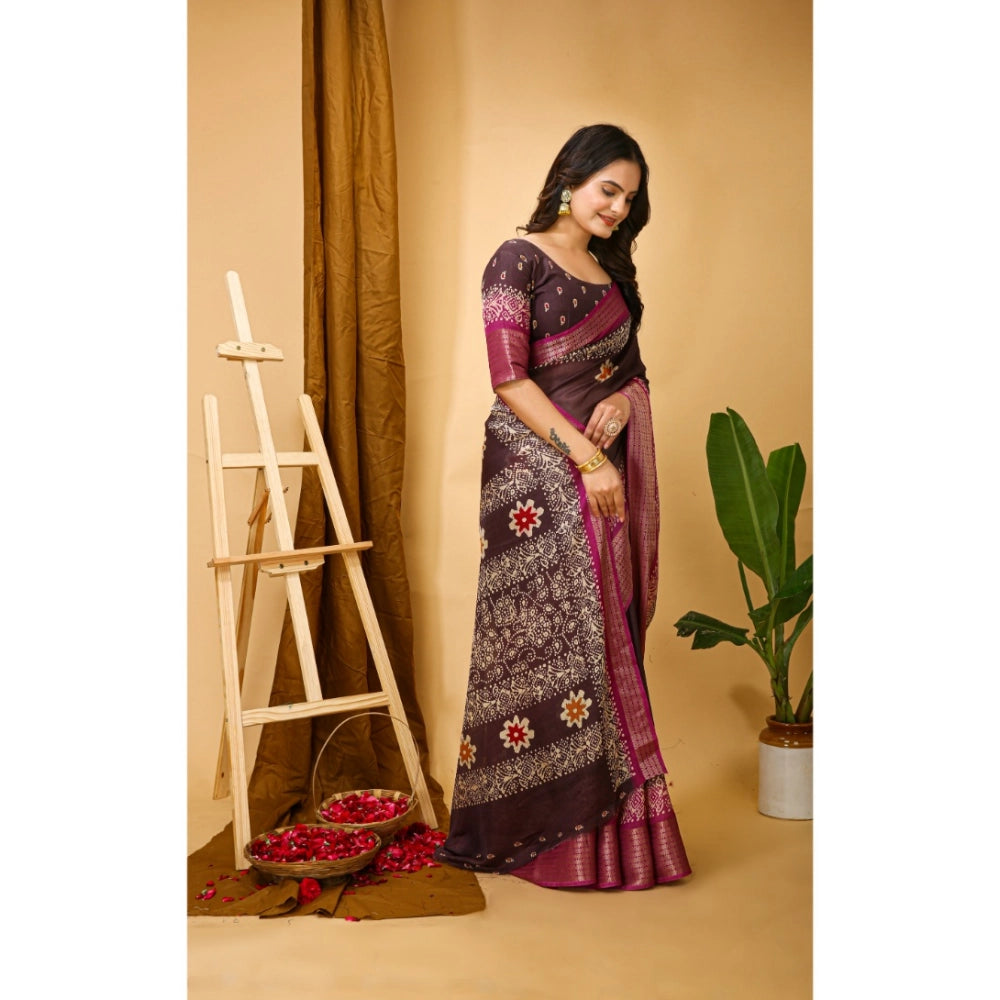 Casual Women's Soft Blooming Marshmallow Fabric Kalamkari Printed Saree With Blouse Piece