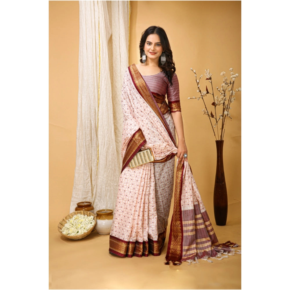 Embellished Women's Soft Cotton Silk Printed Saree With Blouse Piece