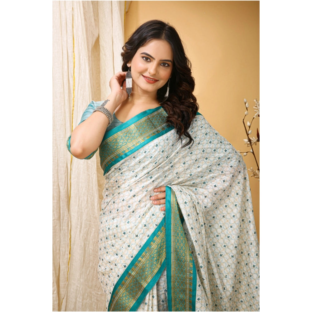 Embellished Women's Soft Cotton Silk Printed Saree With Blouse Piece