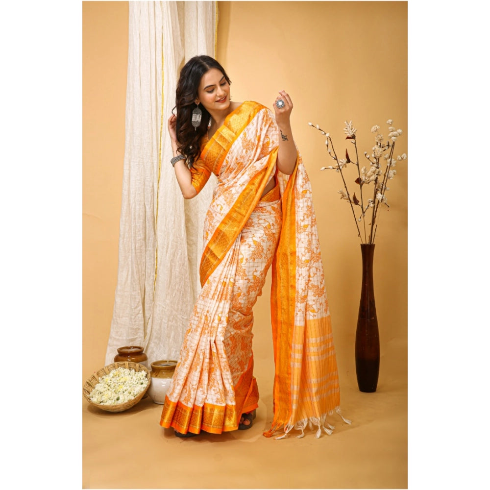 Embellished Women's Soft Cotton Silk Printed Saree With Blouse Piece