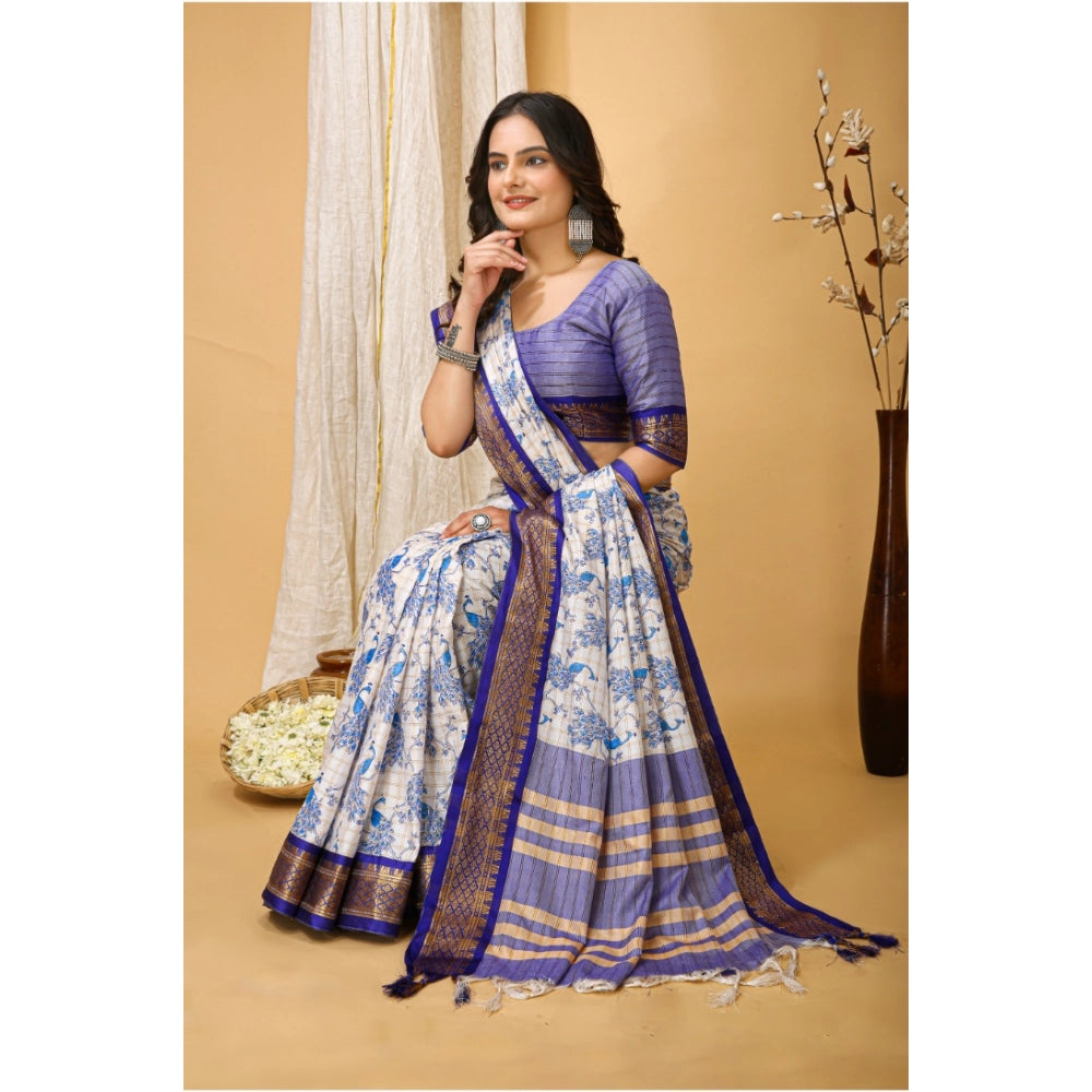 Embellished Women's Soft Cotton Silk Printed Saree With Blouse Piece