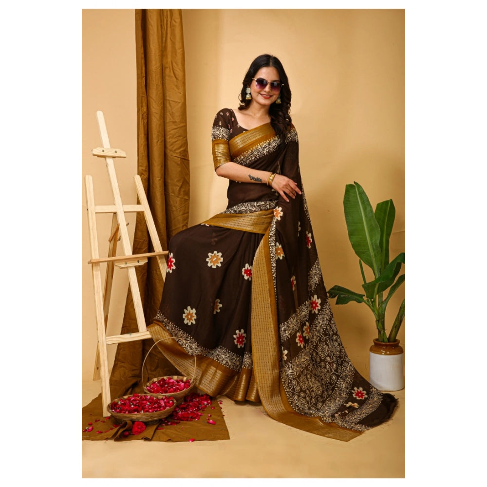 Casual Women's Soft Blooming Marshmallow Fabric Kalamkari Printed Saree With Blouse Piece