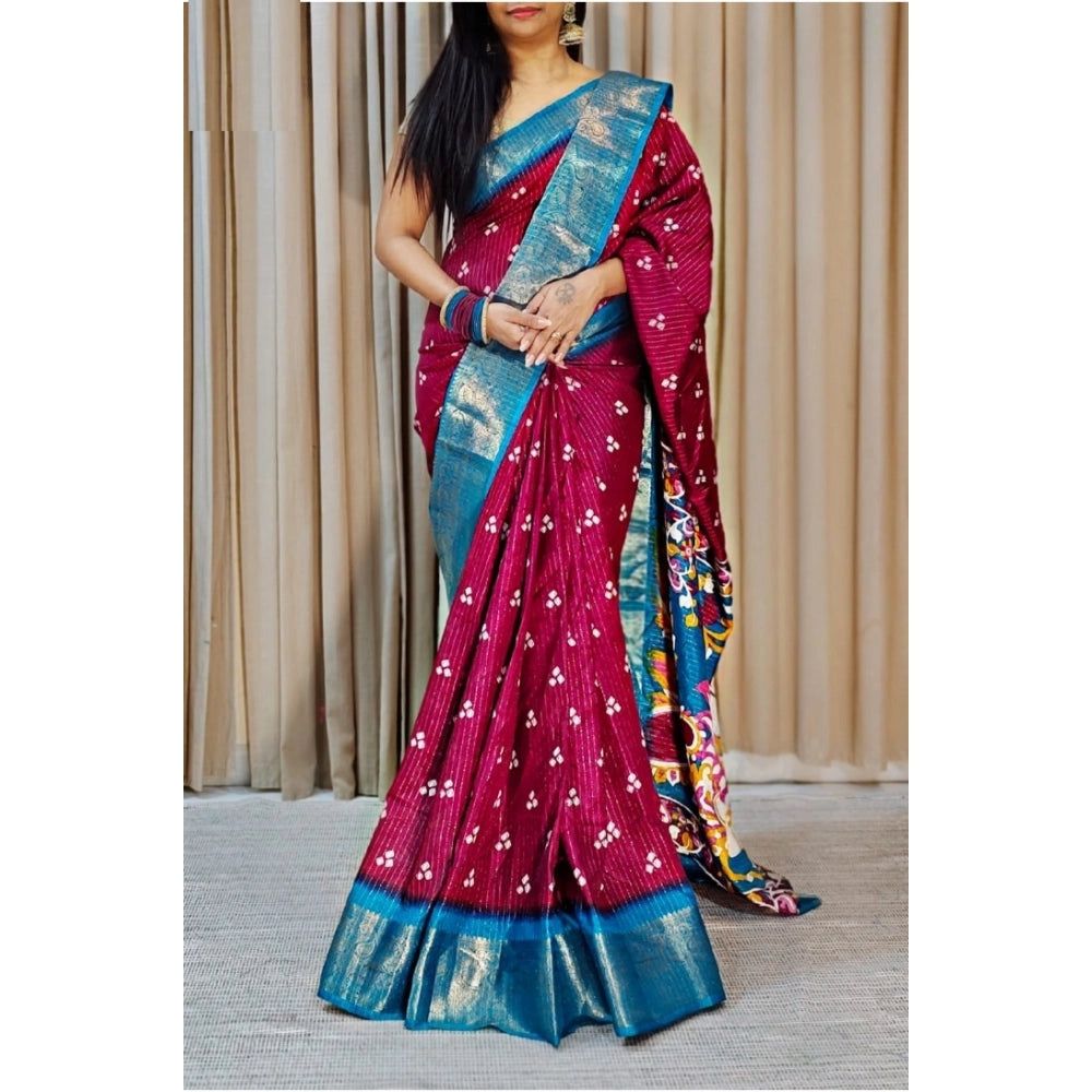 Astonishing Women's Soft Dola Cotton Kalamkari Printed Saree With Blouse Piece
