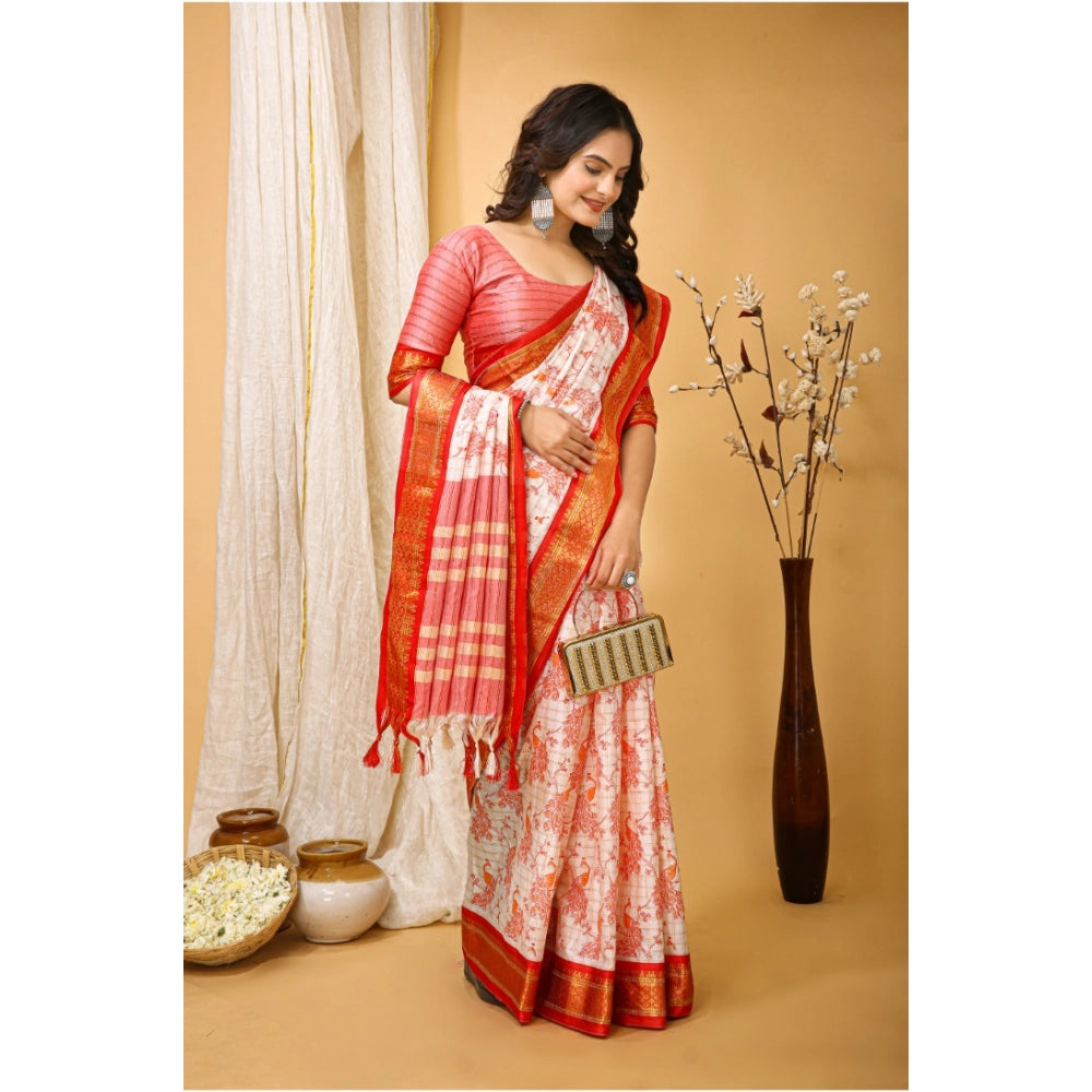 Embellished Women's Soft Cotton Silk Printed Saree With Blouse Piece