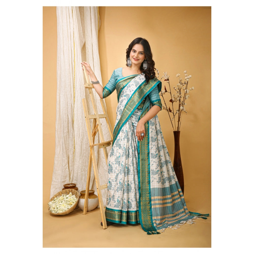 Embellished Women's Soft Cotton Silk Printed Saree With Blouse Piece
