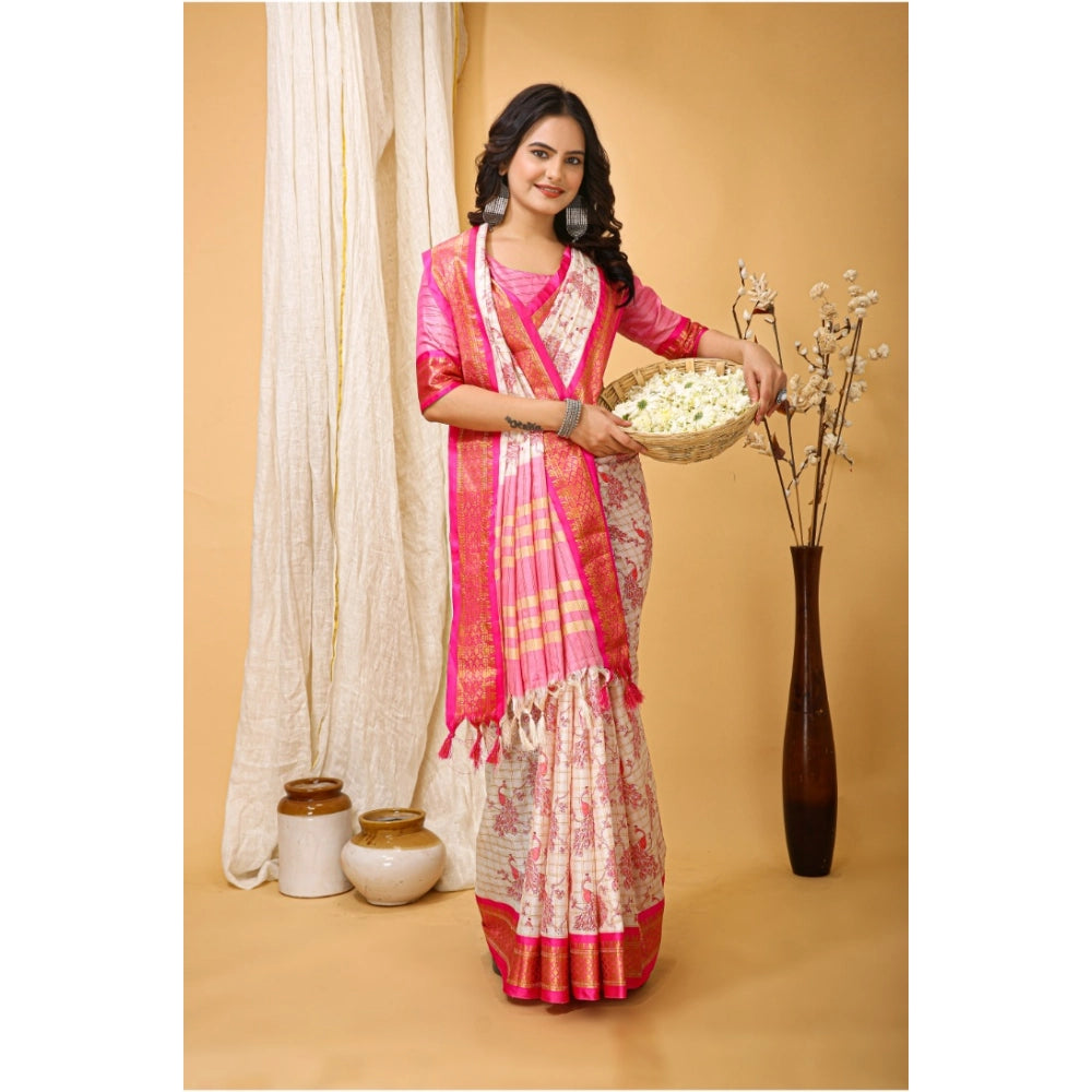 Embellished Women's Soft Cotton Silk Printed Saree With Blouse Piece