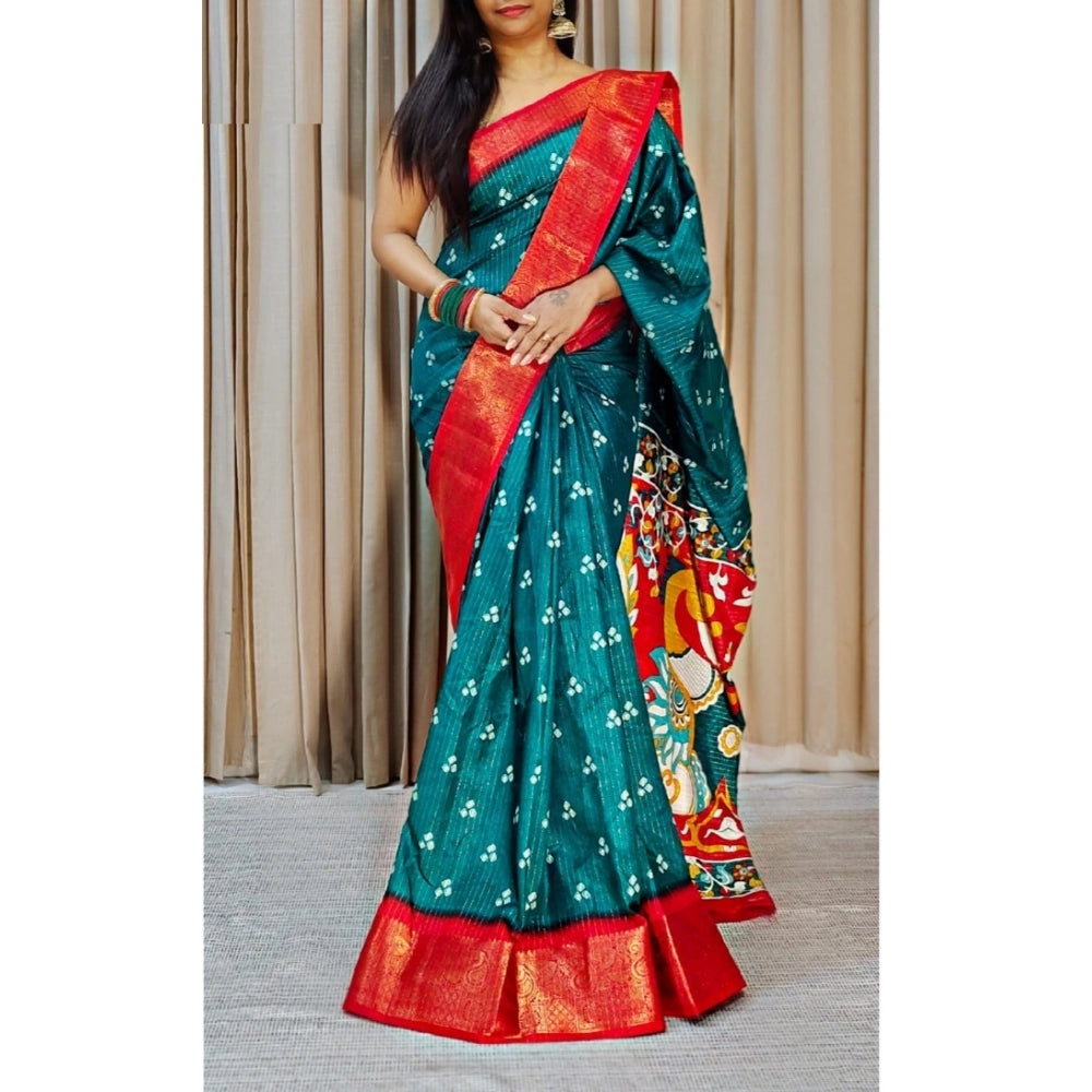 Astonishing Women's Soft Dola Cotton Kalamkari Printed Saree With Blouse Piece