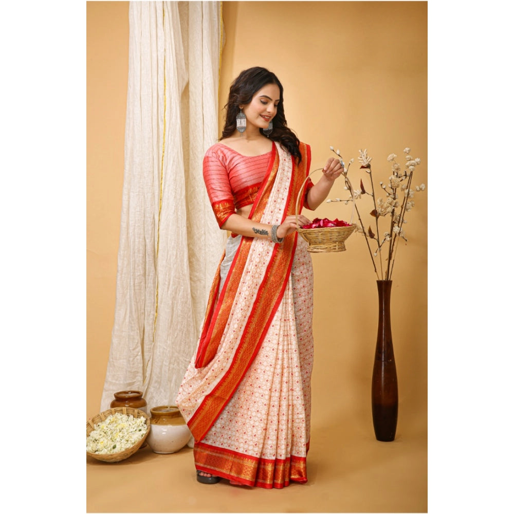 Embellished Women's Soft Cotton Silk Printed Saree With Blouse Piece