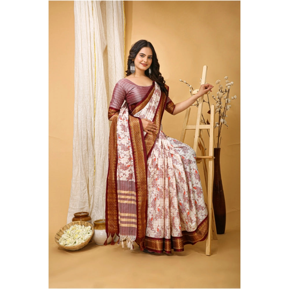 Embellished Women's Soft Cotton Silk Printed Saree With Blouse Piece