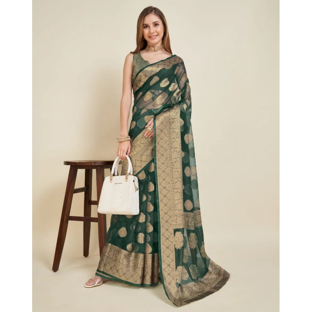 Trendy Women's Soft Organza Silk Weaving Design Saree With Blouse Piece
