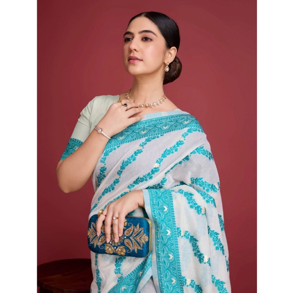 Stunning Women's Jamdani Cotton Silk Printed Saree With Blouse Piece