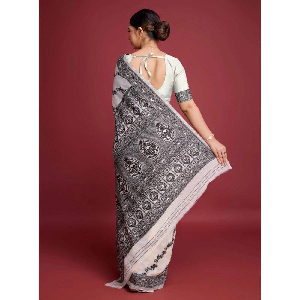 Stunning Women's Jamdani Cotton Silk Printed Saree With Blouse Piece