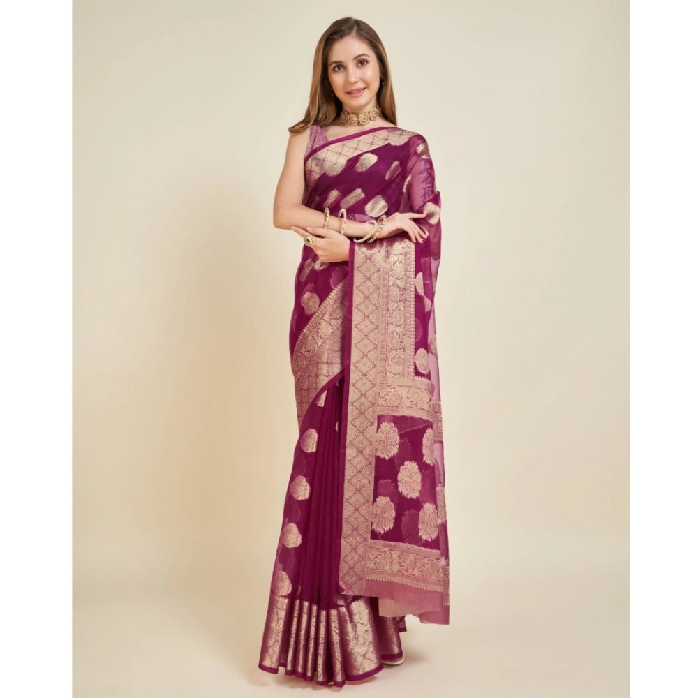 Trendy Women's Soft Organza Silk Weaving Design Saree With Blouse Piece