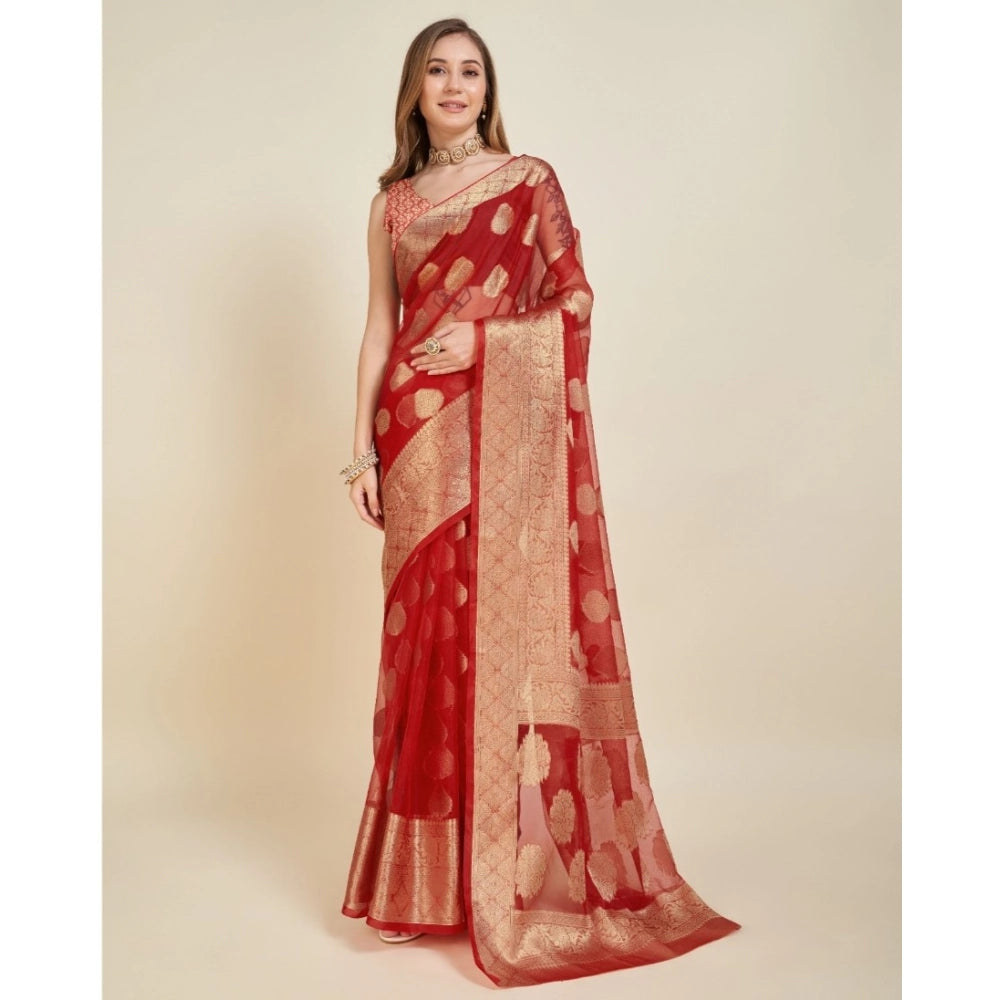 Trendy Women's Soft Organza Silk Weaving Design Saree With Blouse Piece