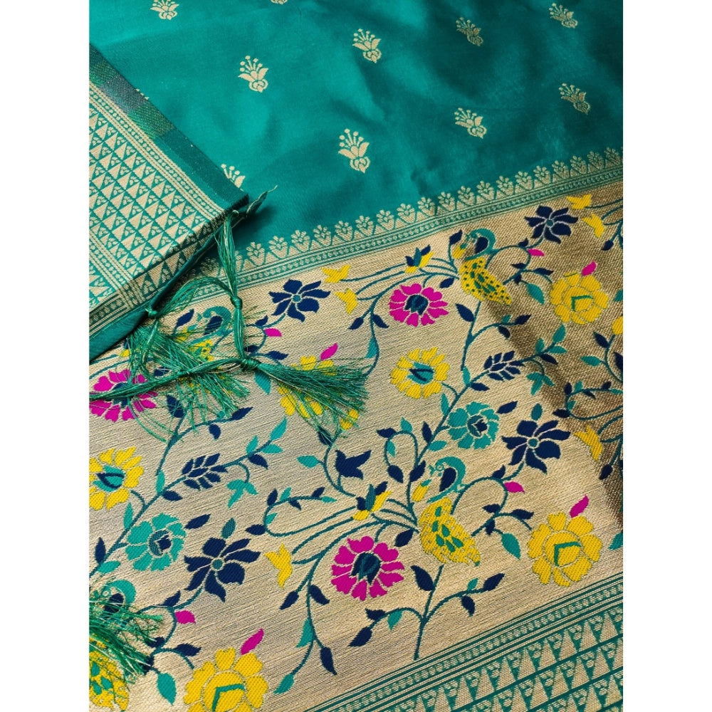 Attractive Women's Banarasi Silk Printed Unstitched Salwar Suit Material With Dupatta