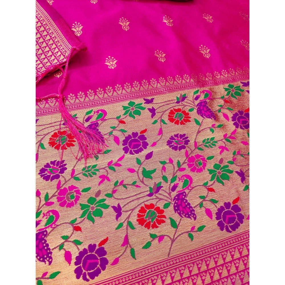 Attractive Women's Banarasi Silk Printed Unstitched Salwar Suit Material With Dupatta