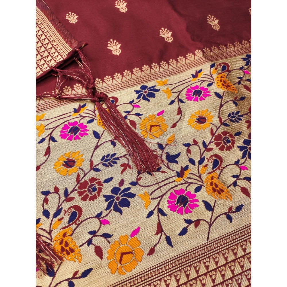 Attractive Women's Banarasi Silk Printed Unstitched Salwar Suit Material With Dupatta