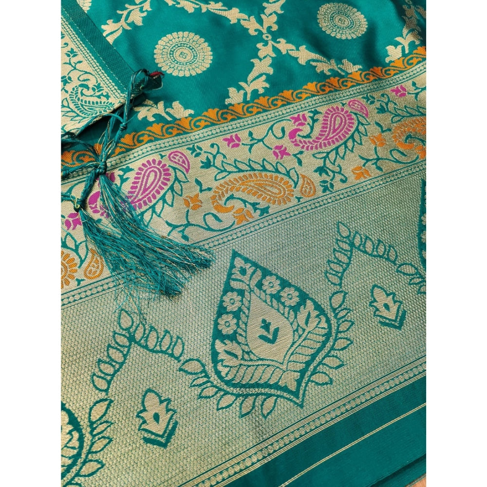 Attractive Women's Banarasi Silk Printed Unstitched Salwar Suit Material With Dupatta