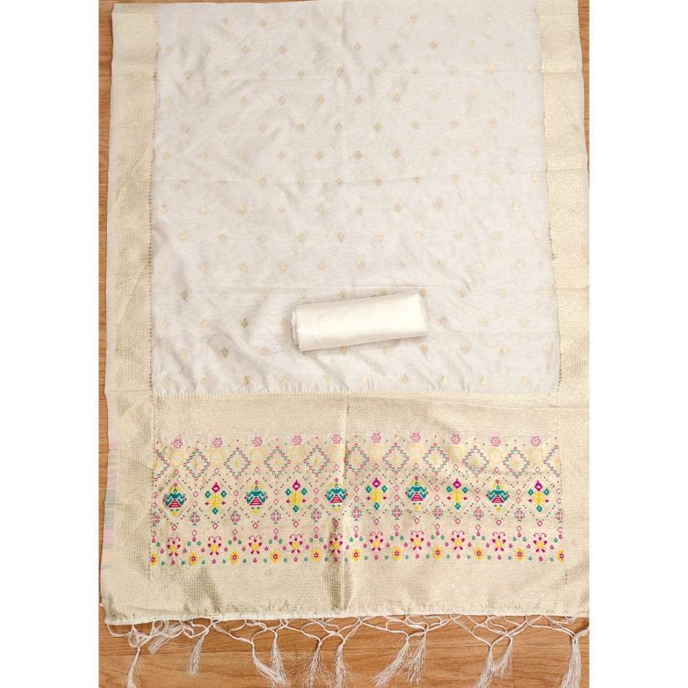 Trendy Women's Banarasi Silk Printed Unstitched Salwar Suit Material With Dupatta