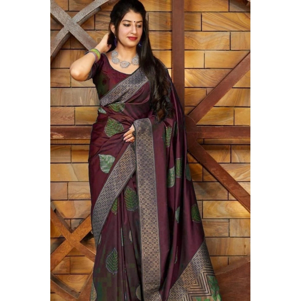 Embellished Women's Litchi silk Printed Saree With Unstitched Blouse