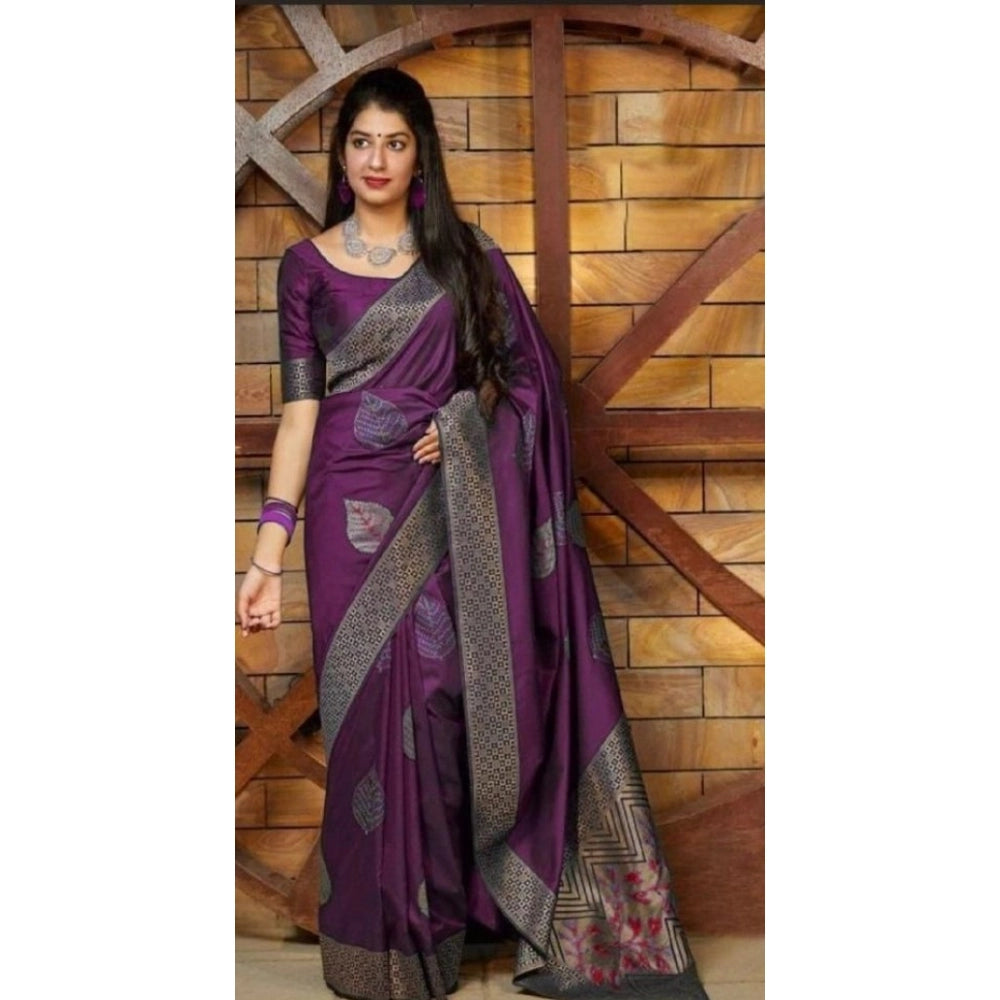 Embellished Women's Litchi silk Printed Saree With Unstitched Blouse