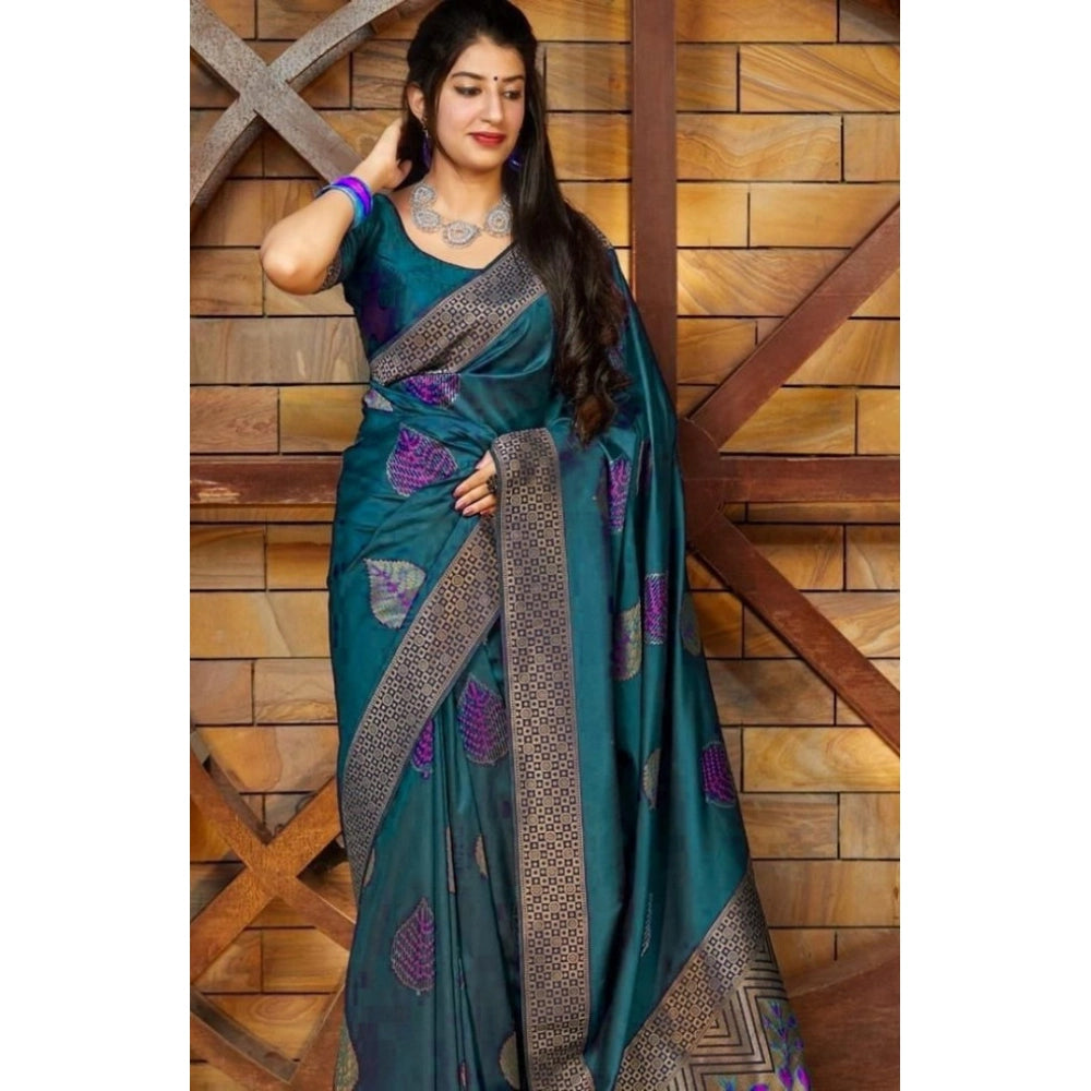 Embellished Women's Litchi silk Printed Saree With Unstitched Blouse