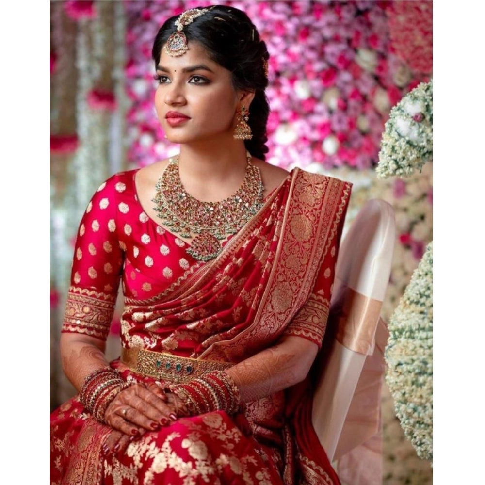 Superior Women's Litchi silk Printed Saree With Unstitched Blouse