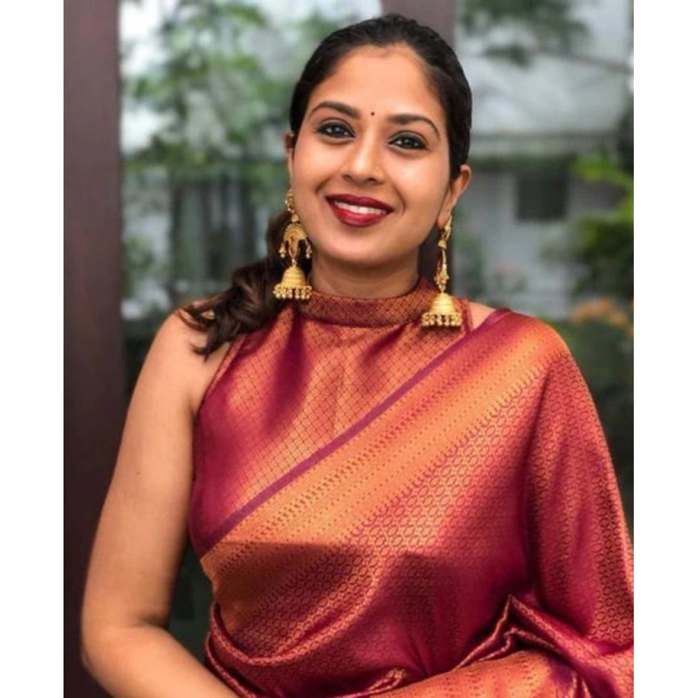 Superior Women's Litchi silk Printed Saree With Unstitched Blouse