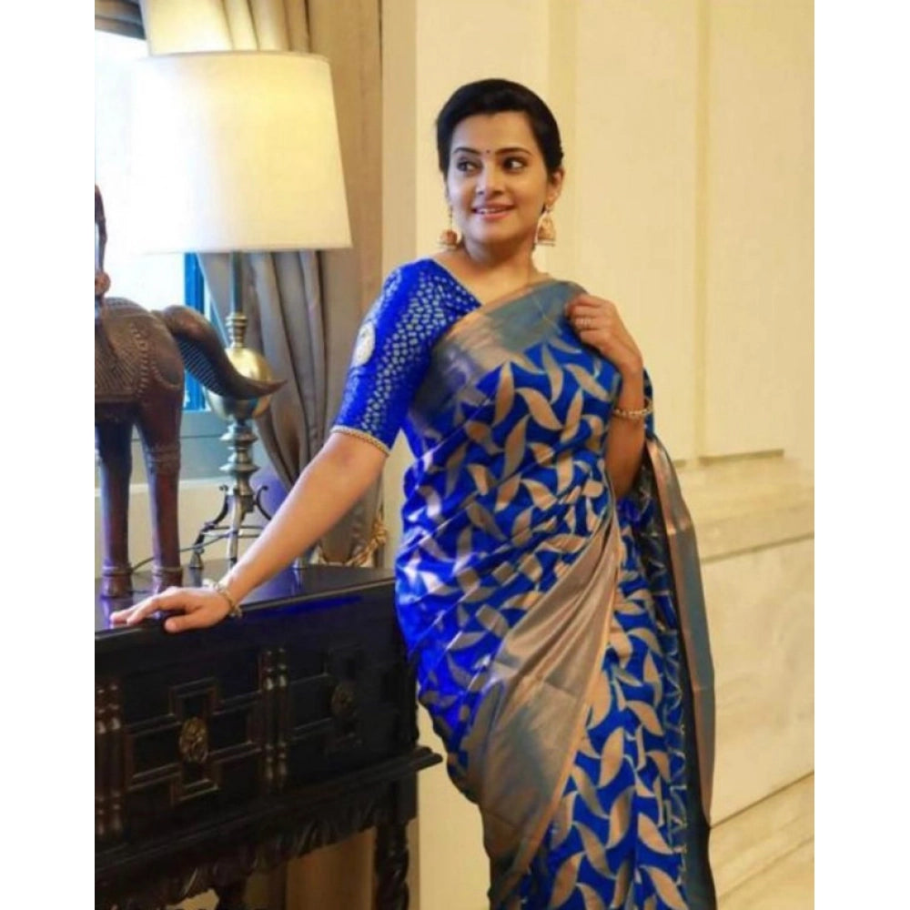 Superior Women's Litchi silk Printed Saree With Unstitched Blouse