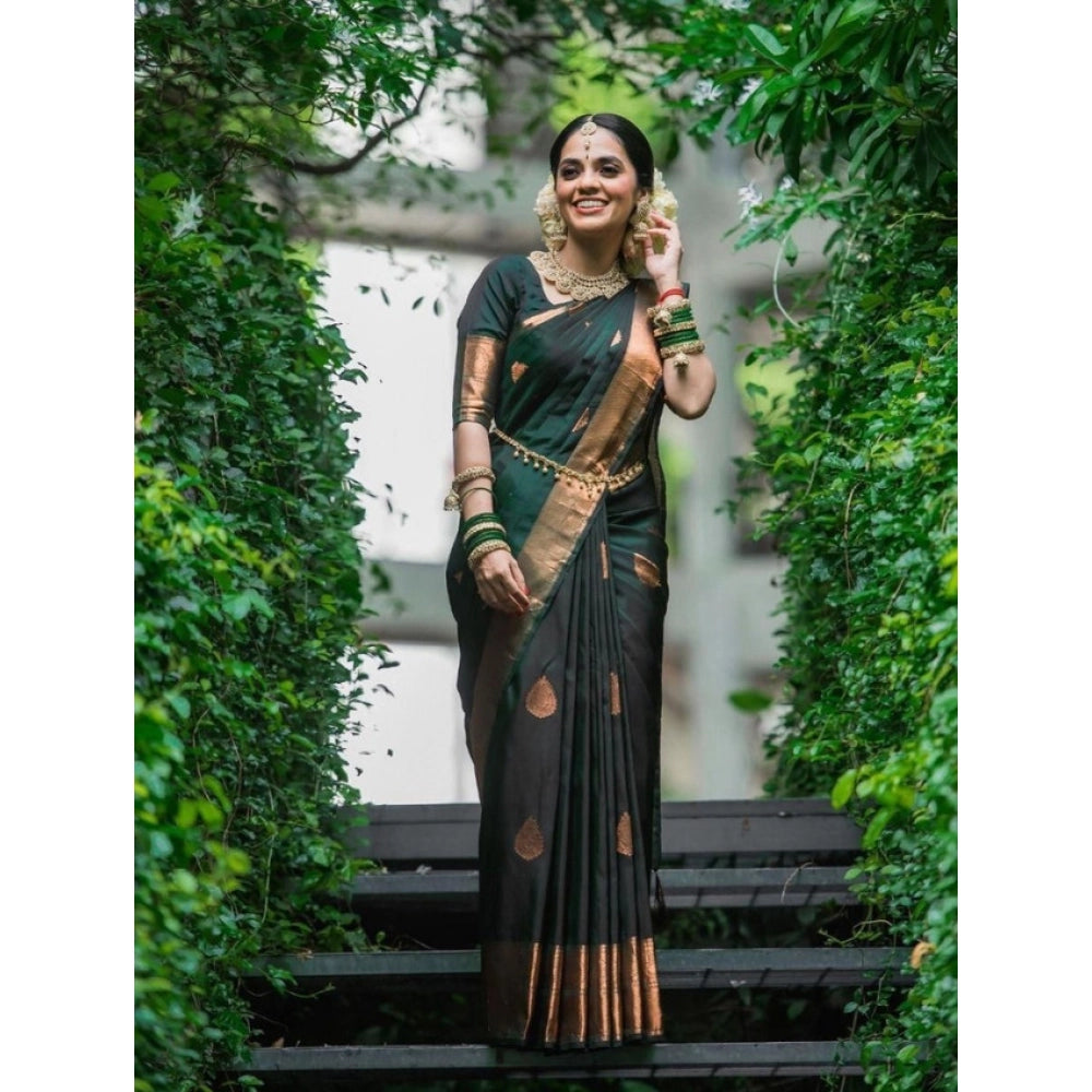 Embellished Women's Litchi silk Printed Saree With Unstitched Blouse