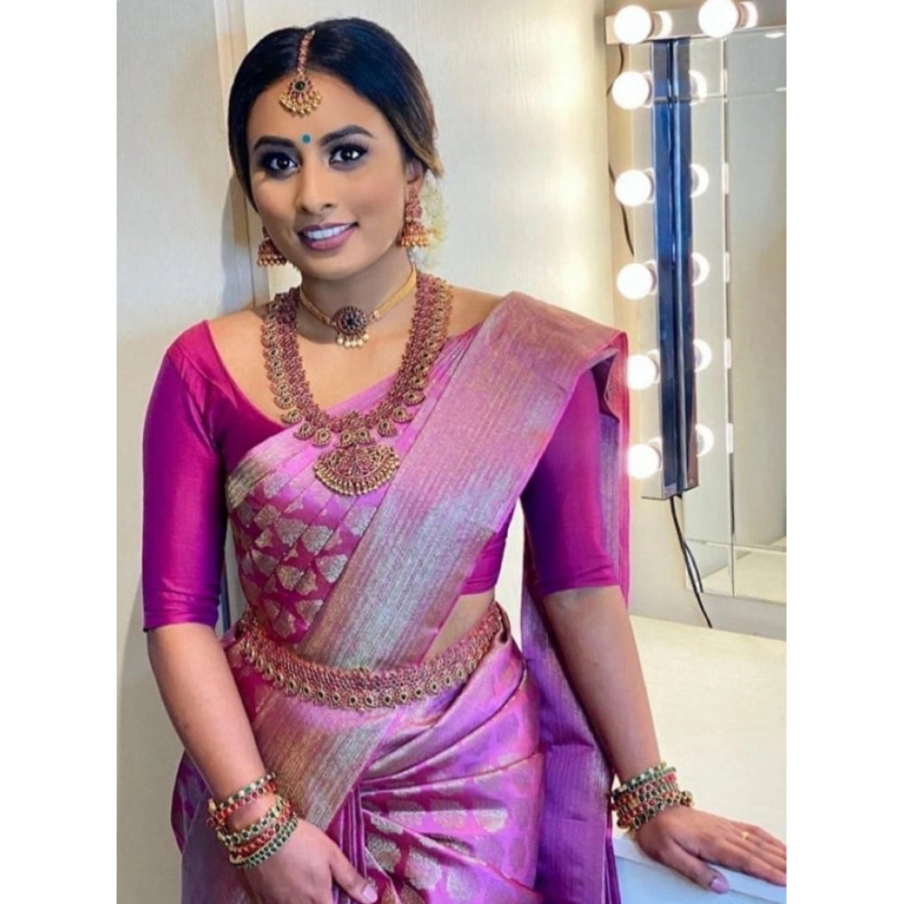 Awesome Women's Litchi silk Printed Saree With Unstitched Blouse