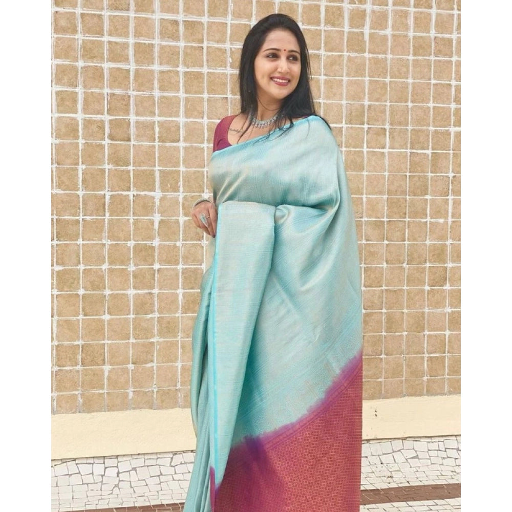 Astonishing Women's Litchi silk Printed Saree With Unstitched Blouse