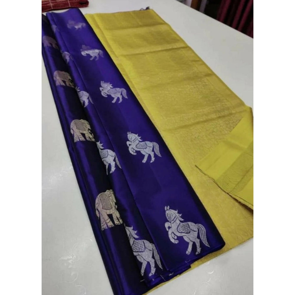 Astonishing Women's Litchi silk Printed Saree With Unstitched Blouse