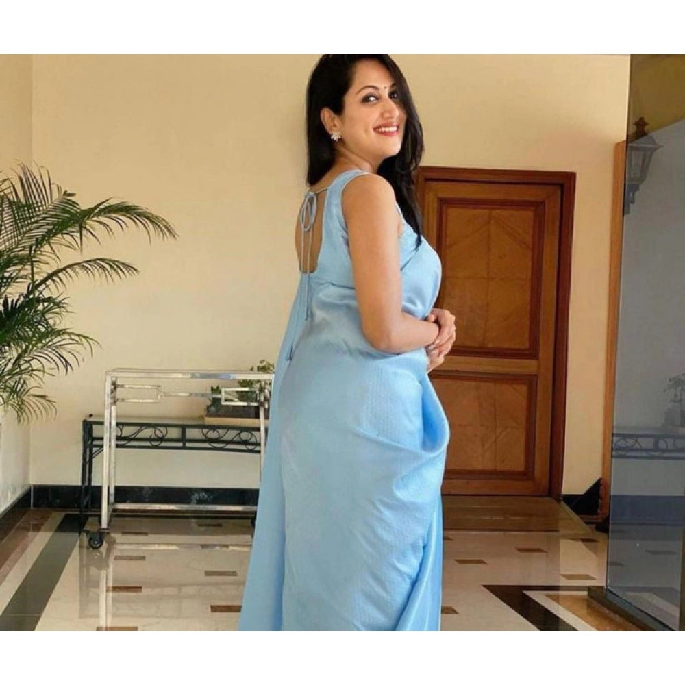 Modern Women's Litchi silk Printed Saree With Unstitched Blouse