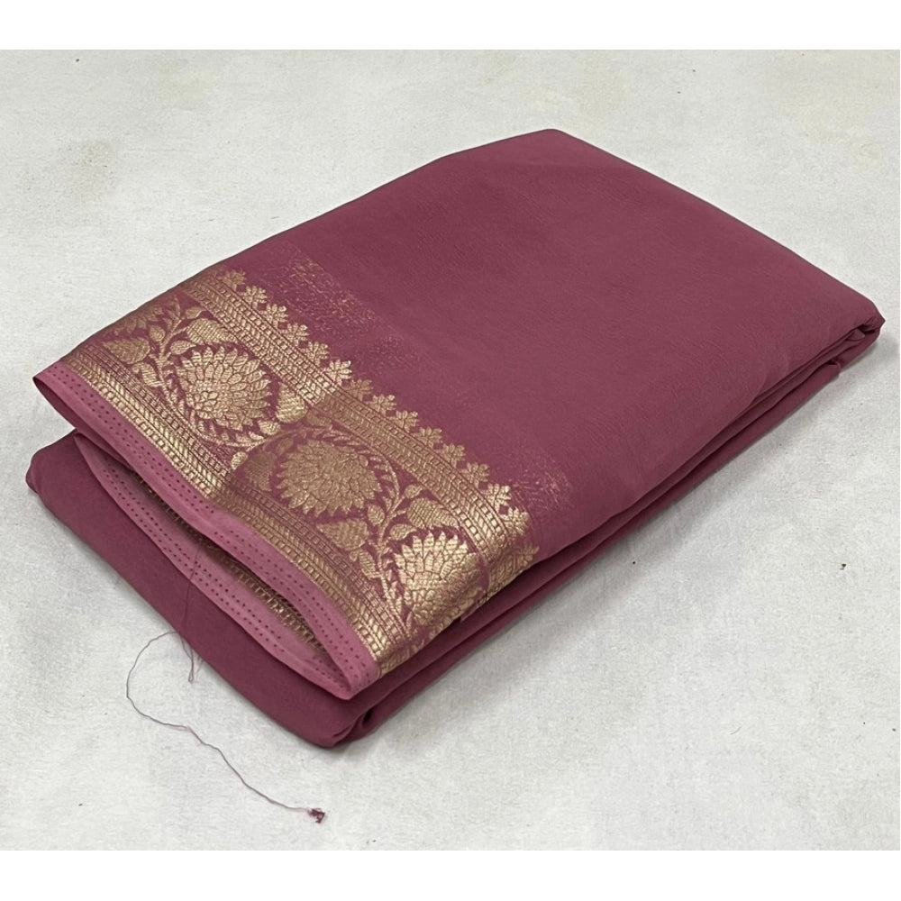Elegant Women's Crepe Chit Pallu Solid Saree With Blouse Piece