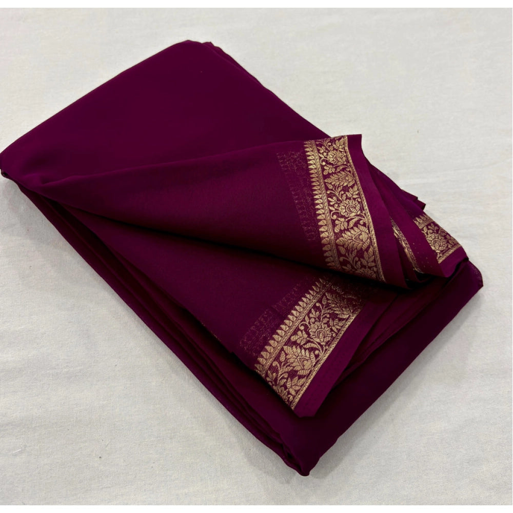 Gorgeous Women's Crepe Chit Pallu Solid Saree With Blouse Piece