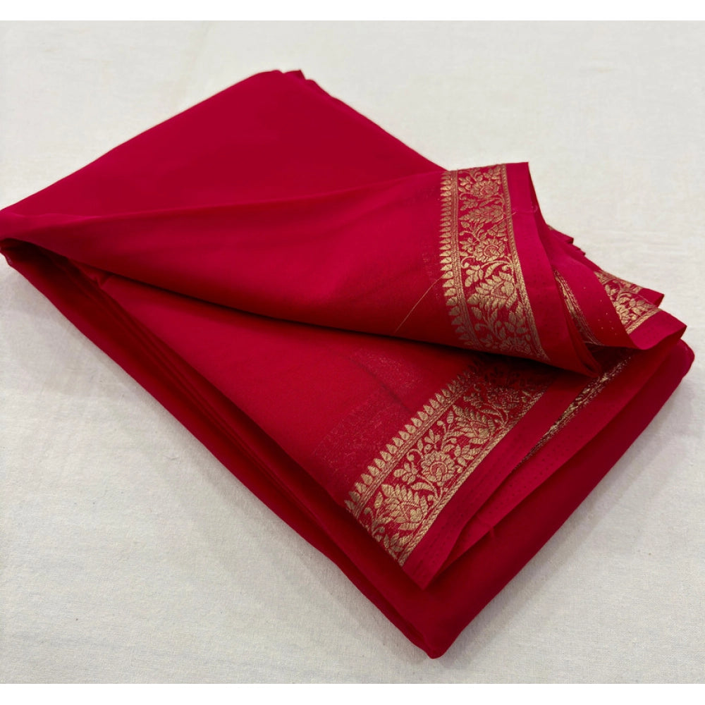 Gorgeous Women's Crepe Chit Pallu Solid Saree With Blouse Piece