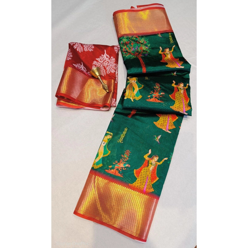 Lovely Women's Digital Dolla Silk Printed Saree With Blouse Piece