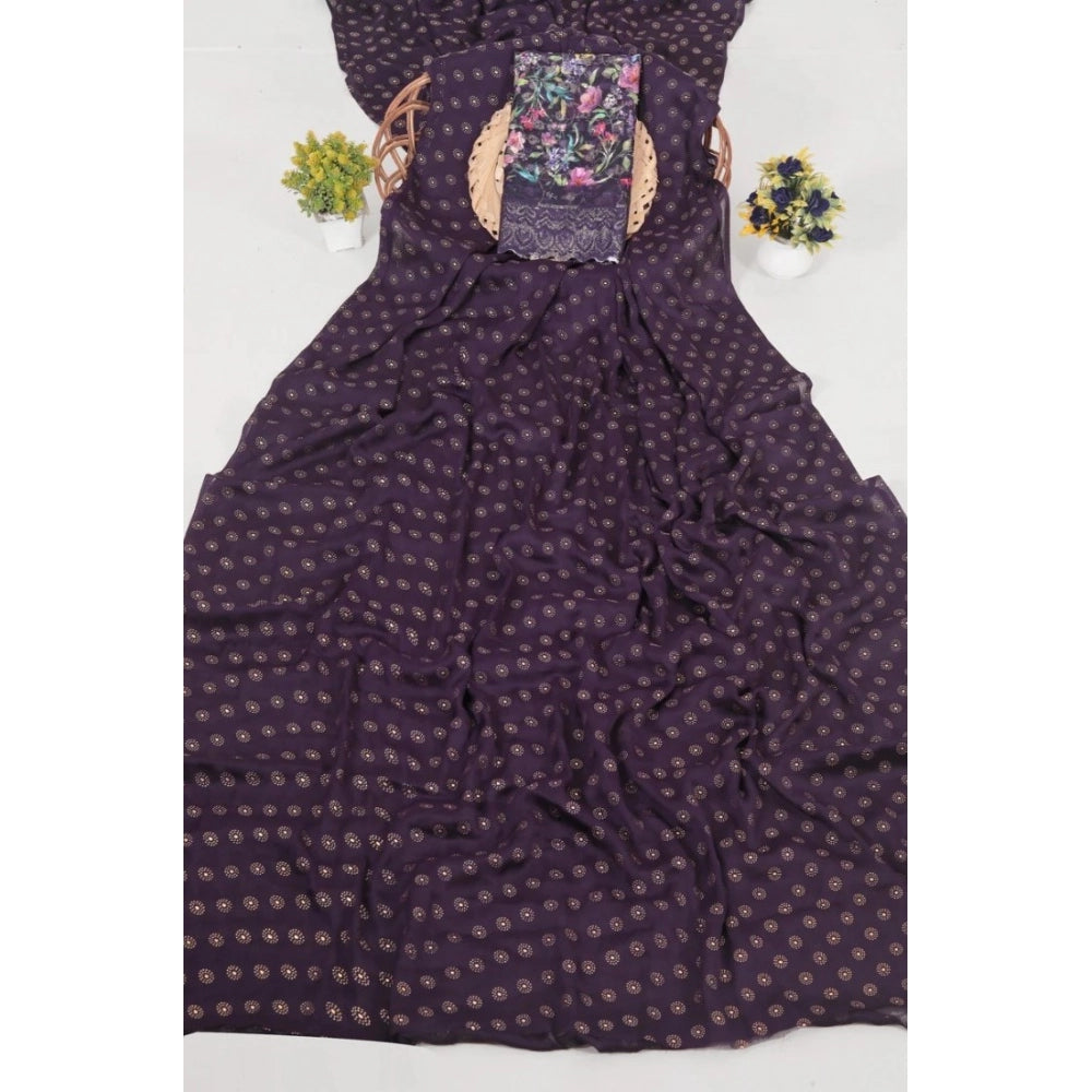 Charming Women's Printed Brasso Saree With Blouse Piece