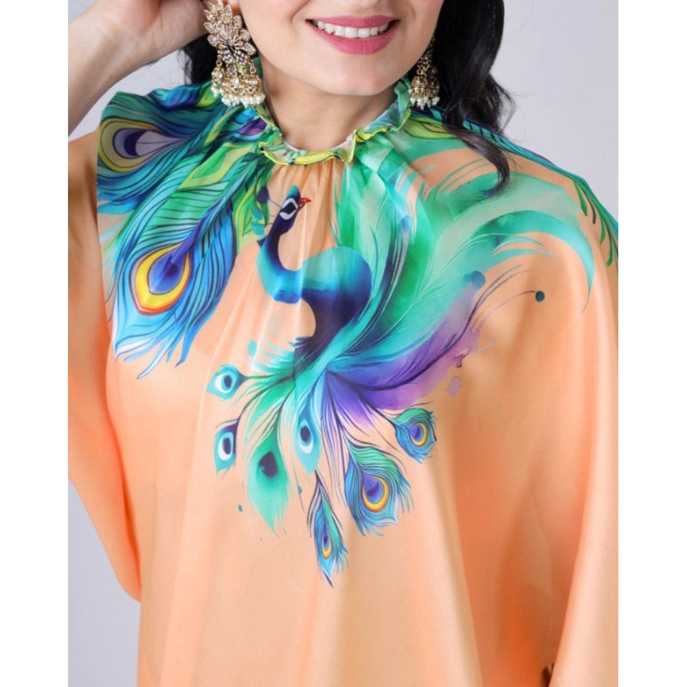 Elegant Kaftan Style Soft Crepe Silk Printed Ready To Wear Saree With Blouse Piece