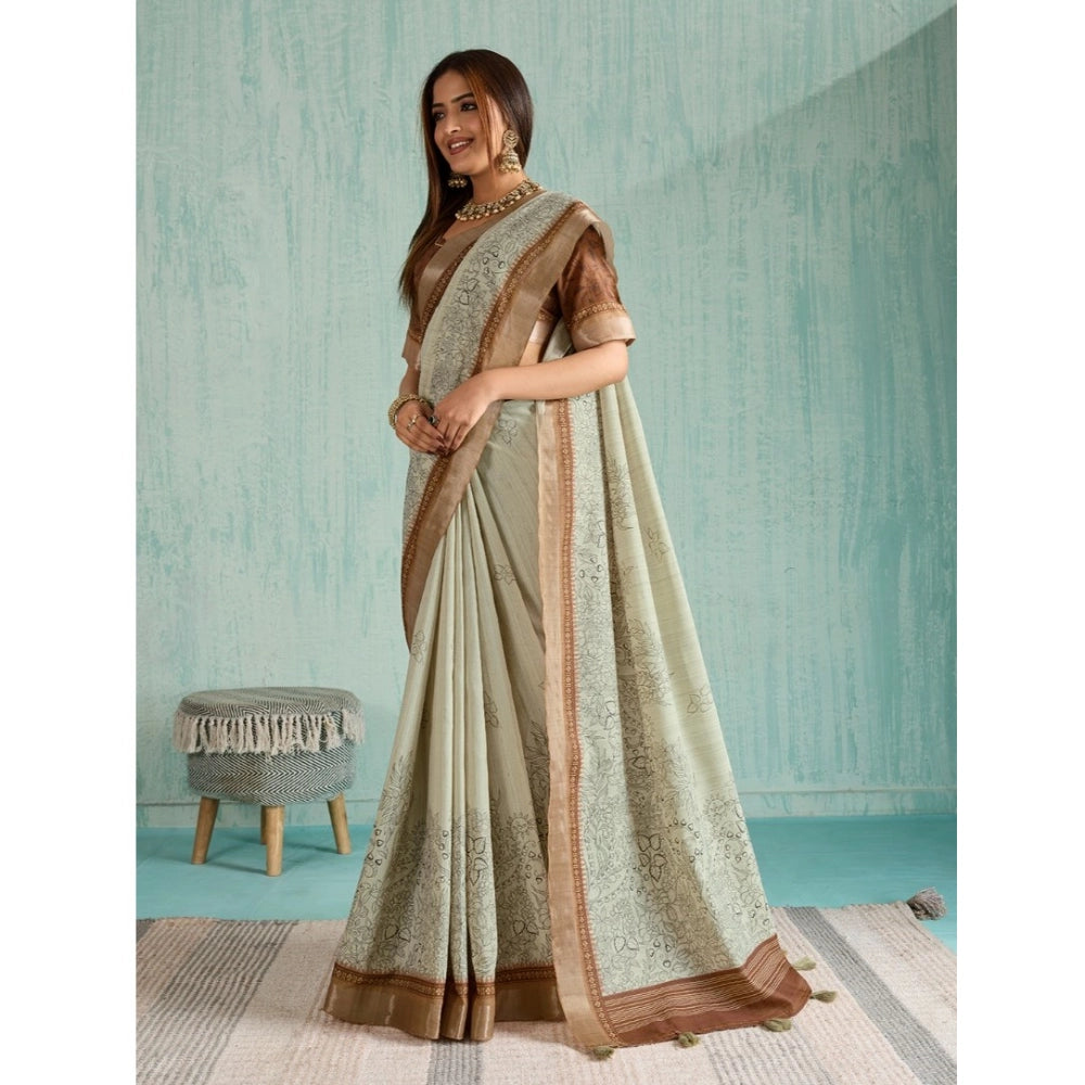 Tremendous Women's Silk Blend Printed Saree With Blouse Piece