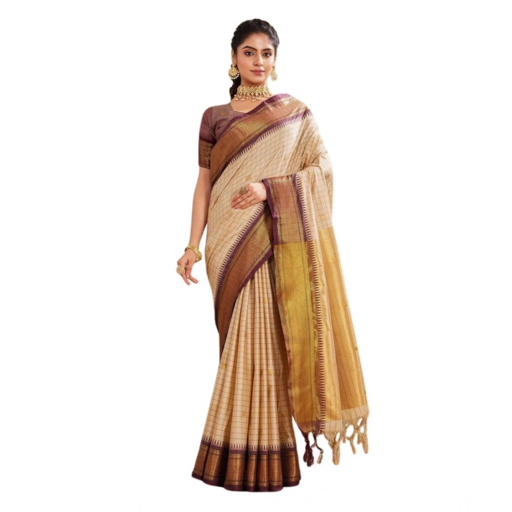Glamorous Women's Silk Blended Jaquard Woven Saree With Blouse Piece
