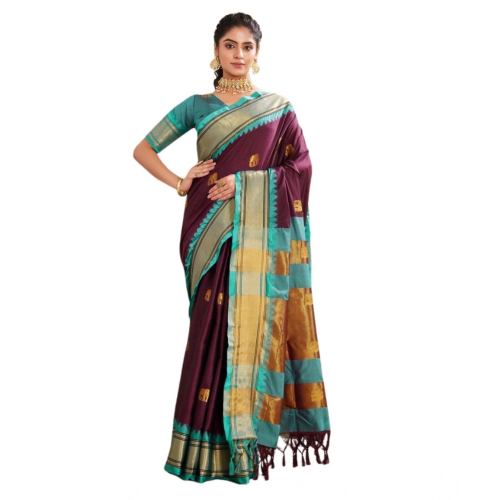 Glamorous Women's Silk Blended Jaquard Woven Saree With Blouse Piece